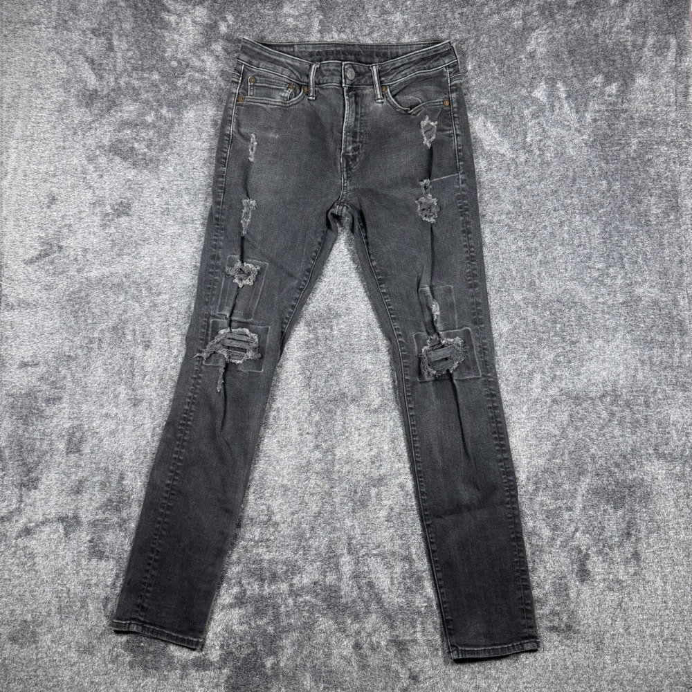 American Eagle AirFlex+ Skinny Distressed Jeans Mens 30x32 Black Ripped Denim